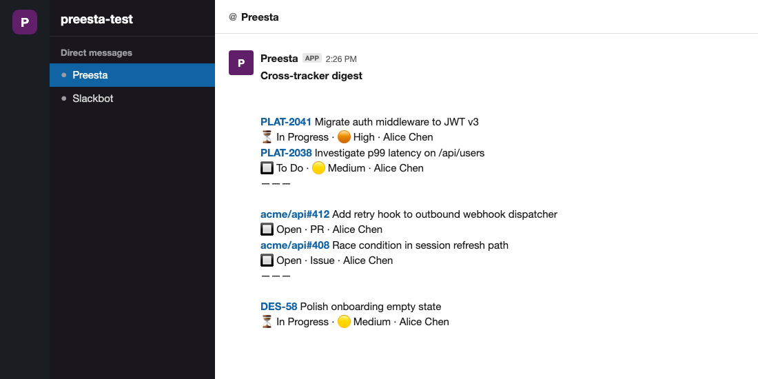 Same merged digest delivered via Slack